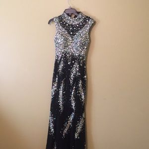 Black iridescent crystal and sequin prom dress